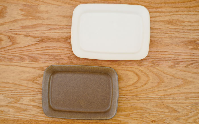 【波佐見焼】マット釉 ペア長角皿(ホワイト・ブラウン) 食器 プレート【団陶器】 [PB122]