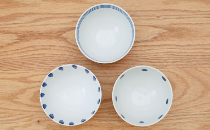 【波佐見焼】染付 トリオお茶碗 食器【団陶器】 [PB129]