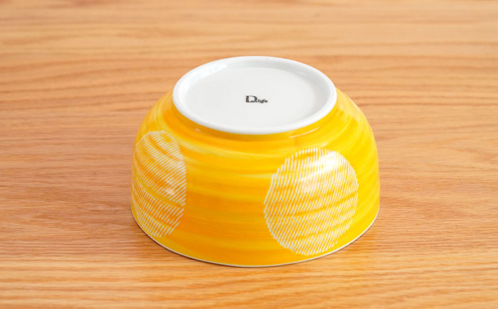 【波佐見焼】丸紋十草　麺どんぶり 黄【団陶器】 [PB143]