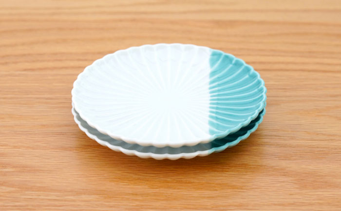 【波佐見焼】花しのぎ 取皿 ハーフカラー ミント 2枚セット【団陶器】 [PB196]