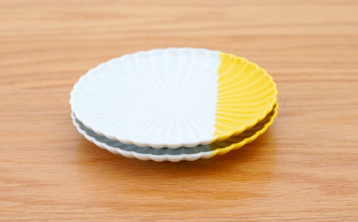 【波佐見焼】花しのぎ 取皿 ハーフカラー イエロー 2枚セット【団陶器】 [PB197]