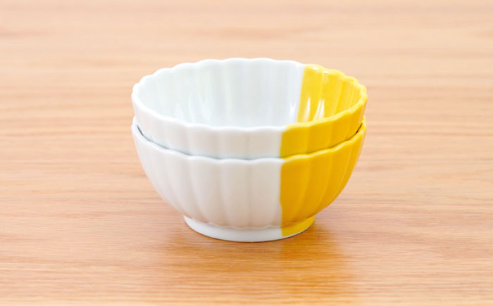 【波佐見焼】花しのぎ 丸小付 ハーフカラー イエロー 2個セット【団陶器】 [PB201]