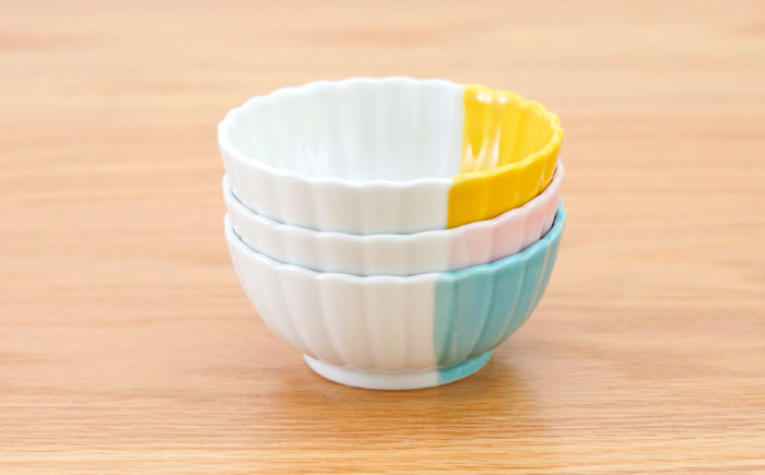 【波佐見焼】花しのぎ 丸小付 ハーフカラー 3色セット【団陶器】 [PB202]