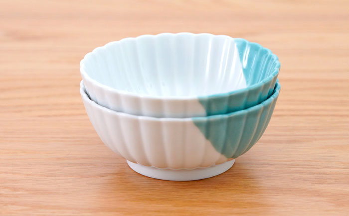 【波佐見焼】花しのぎ 小鉢 ハーフカラー ミント2点セット【団陶器】 [PB204]