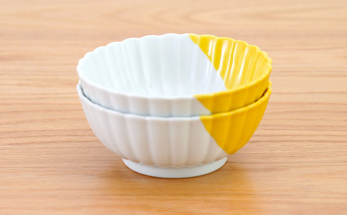 【波佐見焼】花しのぎ 小鉢 ハーフカラー イエロー2点セット【団陶器】 [PB205]