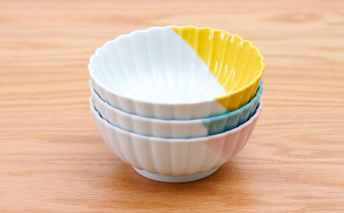 【波佐見焼】花しのぎ 小鉢 ハーフカラー 3色セット【団陶器】 [PB206]
