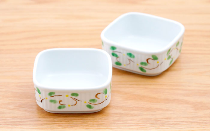 【波佐見焼】角パック 唐草 グリーン 2個セット【団陶器】 [PB215]