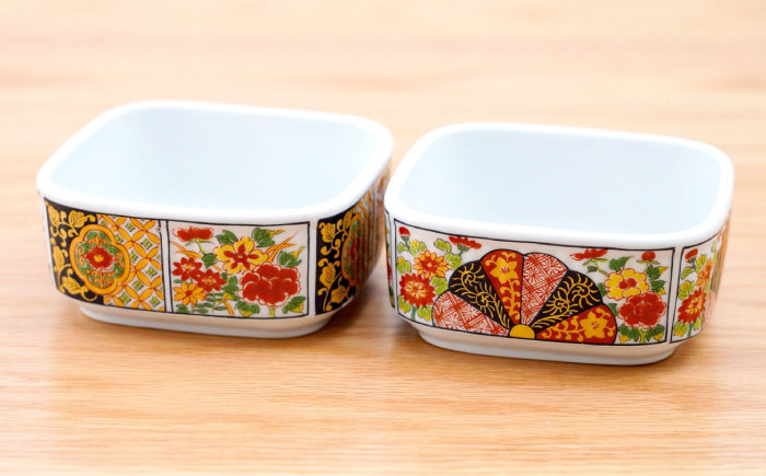 【波佐見焼】角パック 古伊万里絵変り 2柄セット 扇牡丹・木甲牡丹【団陶器】 [PB220]