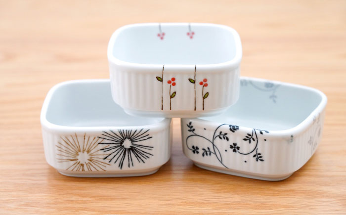 【波佐見焼】角パック 絵変り 3柄セット【団陶器】 [PB222]