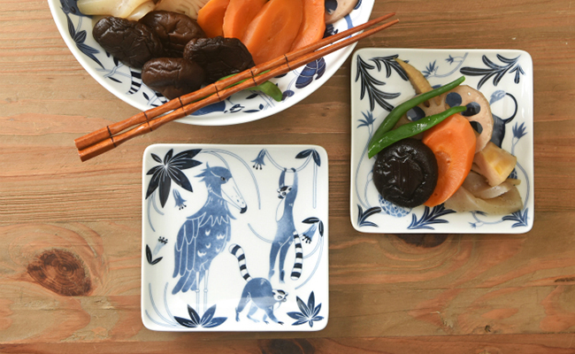 【波佐見焼】染付古波佐見 正角皿S 5柄セット【natural69】 [QA110]