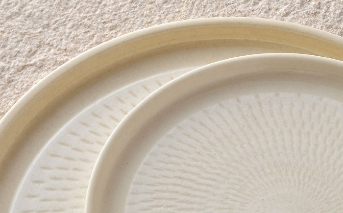 【波佐見焼】白刷毛飛び鉋 プレート M・L 2枚セット 食器 取り皿  陶器【利左エ門窯】 [QB43]