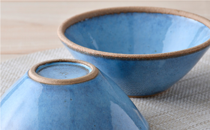 【波佐見焼】テラコッタ BLUE ボウル （M） ペアセット 皿 食器 丸皿 中鉢【利左エ門窯】 [QB55]