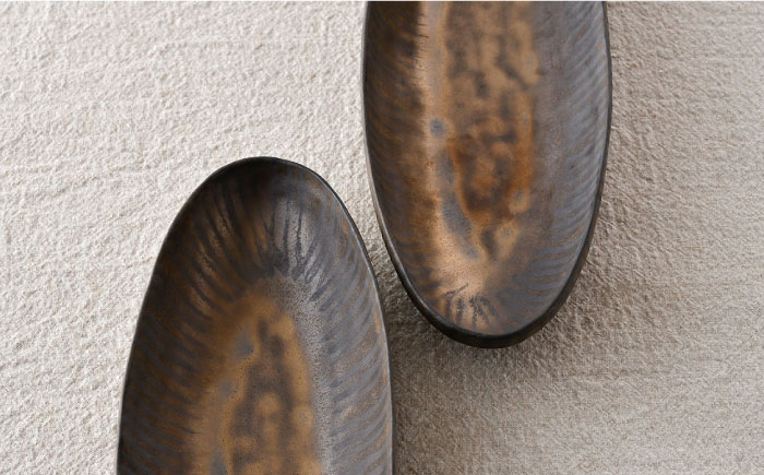 【波佐見焼】十草ゴールド カヌー鉢 ボウル ペアセット【三栄陶器】 [QD01]