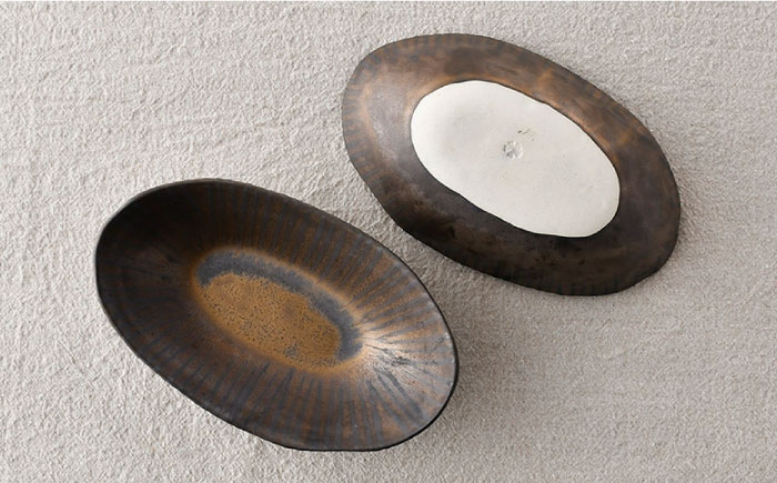 【波佐見焼】十草ゴールド 舟型鉢 ボウル ペアセット【三栄陶器】 [QD02]