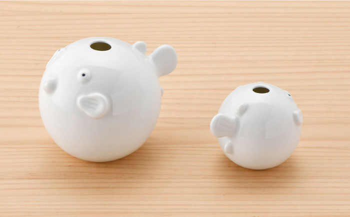 【波佐見焼】 一輪挿し ・ふぐ大小（白釉・つや有り） インテリア 陶器 雑貨 【アトリエやま】 [RE11]