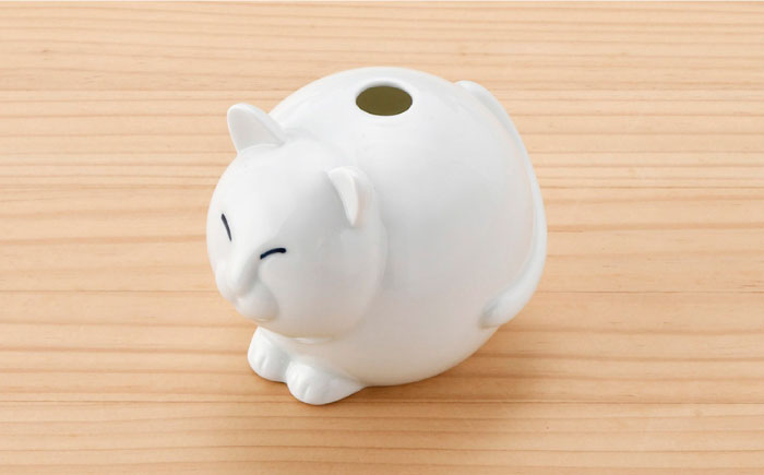 【波佐見焼】 一輪挿し ・ねこ（白釉・つや有り） インテリア 陶器 雑貨 【アトリエやま】 [RE13]