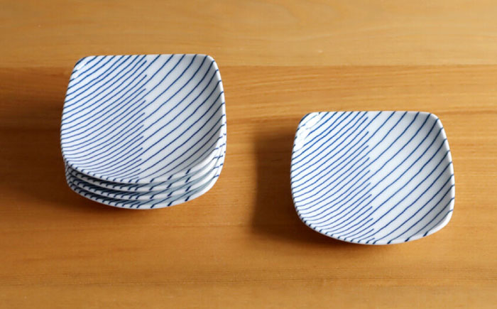 【白山陶器】【グッドデザイン賞】重ね縞 反角小皿 5枚セット【波佐見焼】 [TA160]
