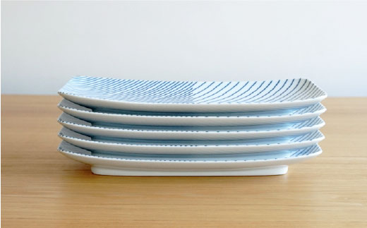 【白山陶器】【重ね縞】長焼皿 5枚セット 角皿 長皿 【波佐見焼】 [TA95]