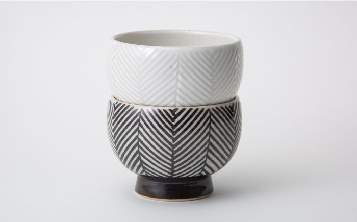 【波佐見焼】ORIME ヘリンボーン こどん （ブラウン×ホワイト）セット どんぶり 【アイユー】 [UA21]