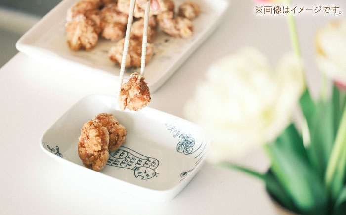 【波佐見焼】Pebble Ceramic Studioコラボ Catレクタングルプレート 2枚【アイユー】 [UA70]