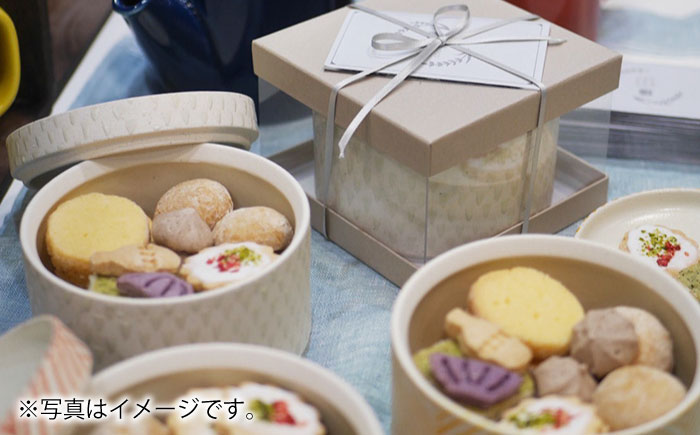 【波佐見焼】波佐見 陶箱クッキー プリーツ柄 くすみブルー【HASAMI COOKIES STORE】 [UE14]