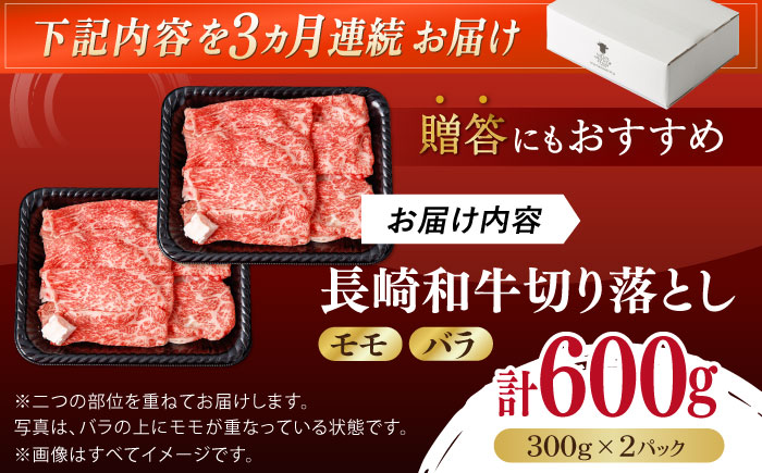 【全3回定期便】【訳あり】切り落とし 赤身 モモ バラ 600g【野中精肉店】 [VF22] 肉 牛肉 訳アリ しゃぶしゃぶ すき焼き 定期便