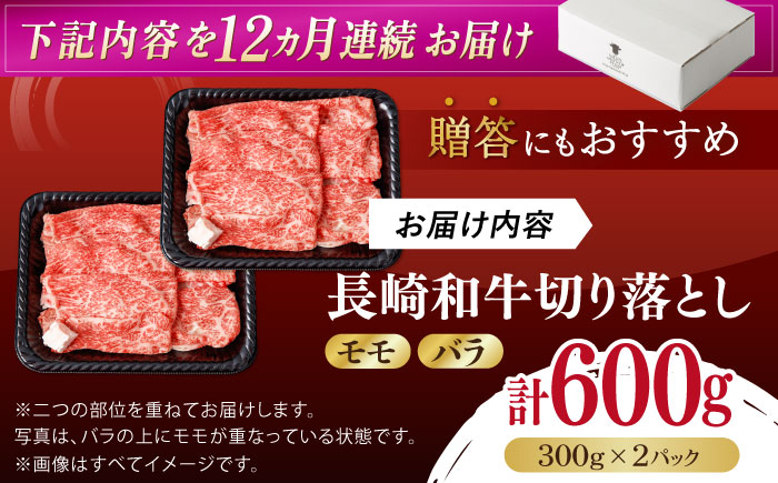 【全12回定期便】【訳あり】切り落とし 赤身 モモ バラ 600g【野中精肉店】 [VF24] 肉 牛肉 訳アリ しゃぶしゃぶ すき焼き 定期便