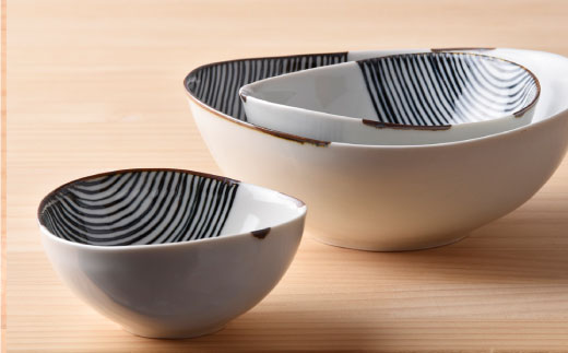 【波佐見焼】ハ－フラインシリ－ズ マルチ ボ－ル 大・中・小 3点セット 小皿 カレー皿 食器 食器 皿 【まるしん】 [WD07]