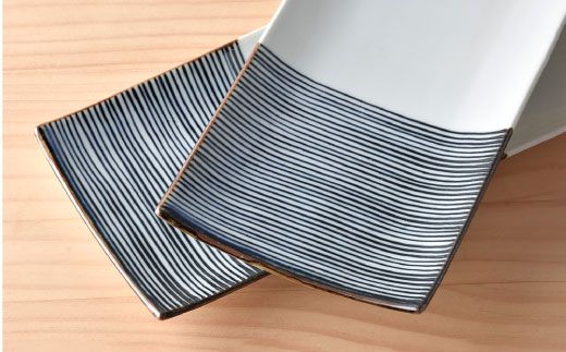 【波佐見焼】ハーフラインシリーズ 粋長皿 2枚セット【まるしん】 角皿 プレート 食器 [WD12]