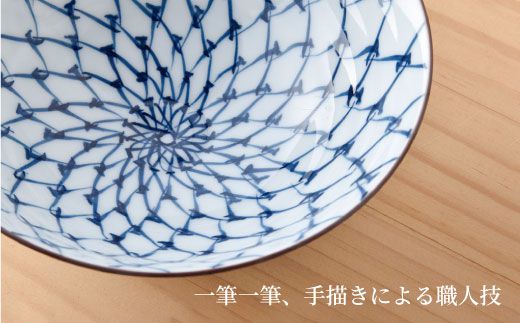 【波佐見焼】手描き掛け網 茶碗 大 ・ 中・ 小 3点セット【まるしん】 どんぶり 丼 食器 [WD13]
