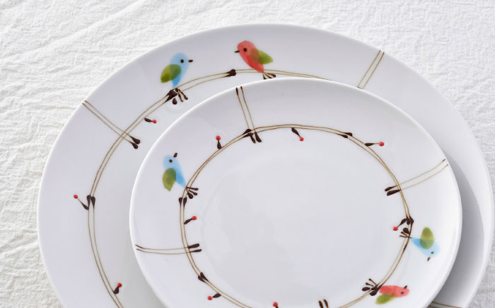 【波佐見焼】ことりの森 21cmプレート・15cmプレート 4点セット【まるしん】 [WD39]