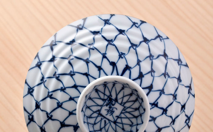 【波佐見焼】手描き掛け網 平茶碗 2点セット【まるしん】 [WD48]