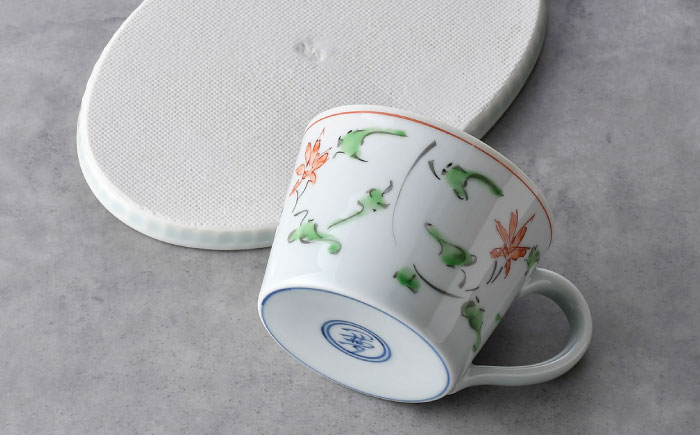 【波佐見焼】花グリーン唐草 カップ&ソーサー ペアセット【一夢窯】 [XE09]