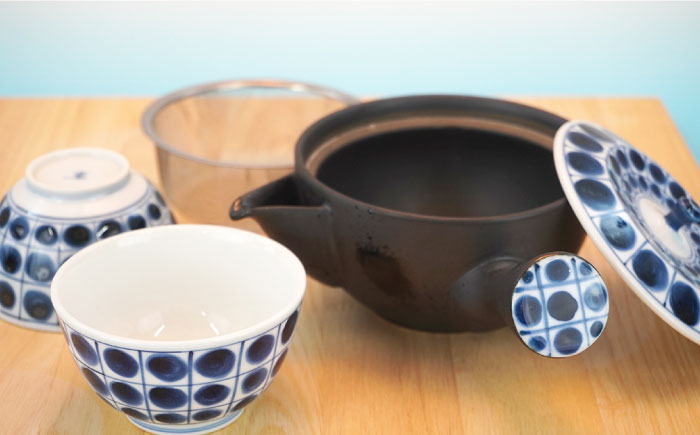 【波佐見焼】割水玉 茶器セット 湯飲み 急須 ティーポット 陶器【岩永製陶】 [ZD20]
