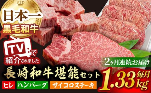 【全2回】A5ランク ヒレステーキ サイコロステーキ ハンバーグ 総量2660g [NA59]  肉 牛肉 ヒレ ステーキ 焼肉