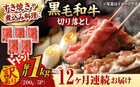 【第12回定期便】【訳あり】 切り落とし 1.0kg (200g×5) 【夢ファームシュシュ】 [WF40] 肉 牛肉 しゃぶしゃぶ すき焼き 訳アリ ワケあり 定期便