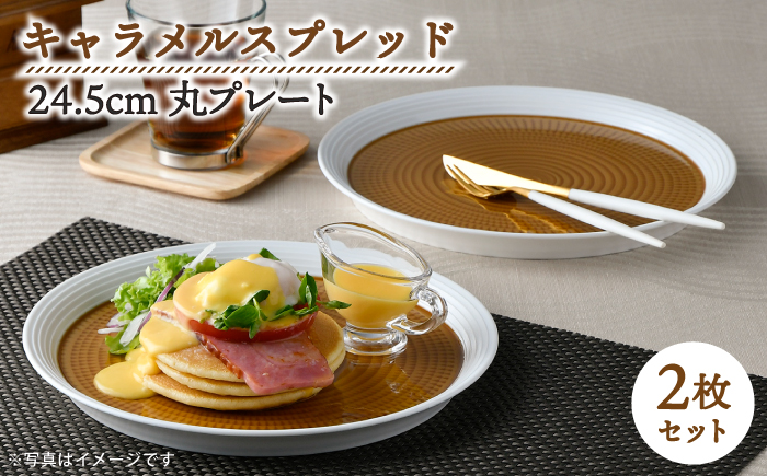 【波佐見焼】キャラメルスプレッド 24.5cm 丸皿 プレート 2枚セット【一真窯】 [BB56]