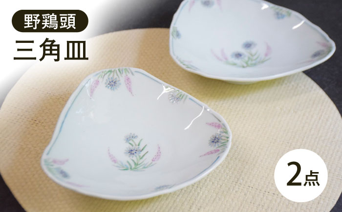 【波佐見焼】野鶏頭三角皿 2枚セット【藍水】 [GB61]