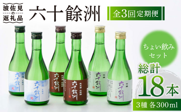 【全3回定期便】六十餘洲 3種ちょい飲みセット 化粧箱入り 吟醸酒 純米酒 冷酒【今里酒造】 [SA30]