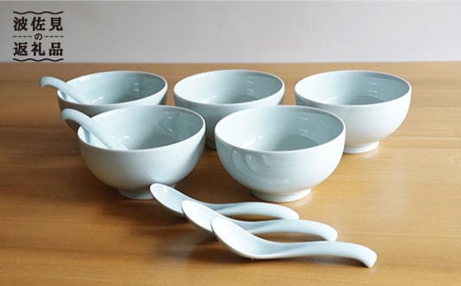 【白山陶器】【5人分の食器】丼とレンゲ10ピースセット 青白釉 どんぶり  食器 皿 【波佐見焼】 [TA63]