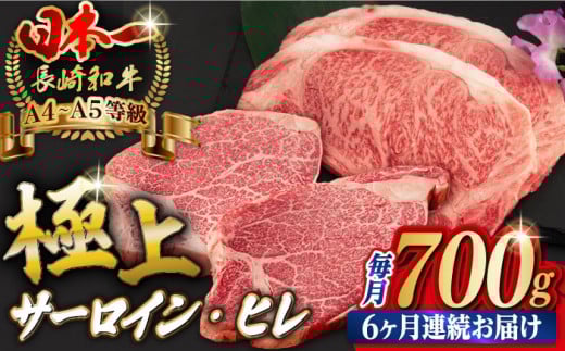 【全6回定期便】サーロイン と ヒレ ステーキ 計700g （各4枚）【野中精肉店】 [VF67] 肉 牛肉 赤身 焼肉 定期便