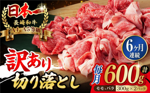 [全6回定期便][訳あり]切り落とし 赤身 モモ バラ 600g[野中精肉店] [VF23] 肉 牛肉 訳アリ しゃぶしゃぶ すき焼き 定期便