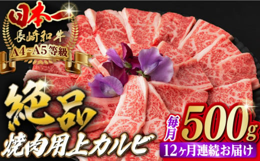 [全12回定期便]焼肉 上 カルビ 500g 長崎和牛 A4?A5ランク [野中精肉店] [VF36] 肉 牛肉 カルビ 焼き肉 定期便