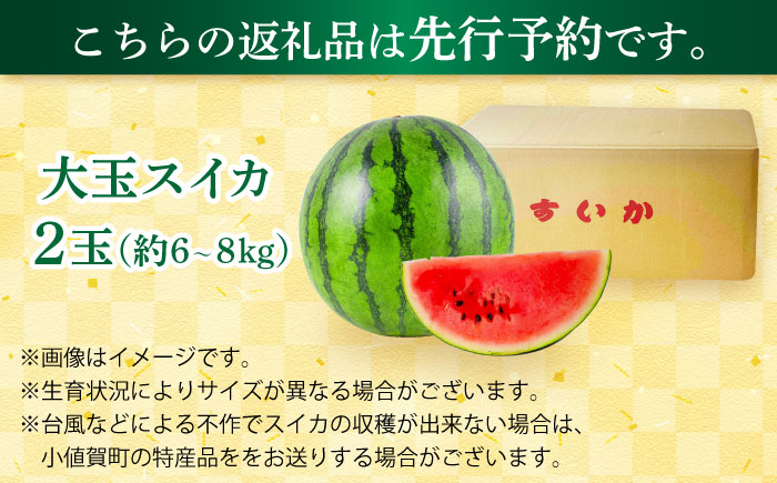 【先行予約】【小値賀町産】 大玉スイカ 2玉（約6～8kg）スイカ 長崎県産 フルーツ 果物  [DAB082]