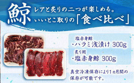 【年内配送】【旨味たっぷり】鯨2種セット 600g（塩赤身鯨 ハラミ浅漬け 300g 塩鯨炙り用脂筋肉 300g）鯨 鯨 [DBM011]