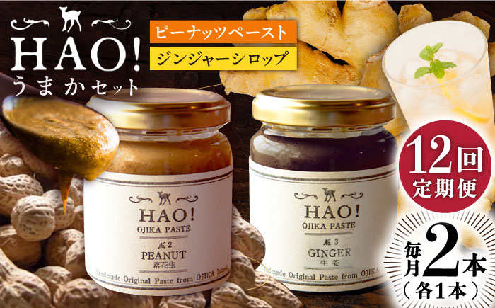 【12回定期便】＜HAO！うまかセット＞ ピーナッツペースト＆ジンジャーシロップ 計2本セット《小値賀町担い手公社》【小値賀町】濃厚 ピーナッツバター 落花生 生姜 スパイス 常温   [DAA043]
