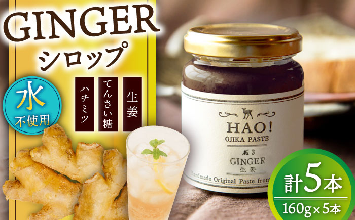HAO！ジンジャーシロップ 5本 （160g/本) ジンジャー 生姜 ジンジャーエール シロップ スパイス 常温  [DAA048]