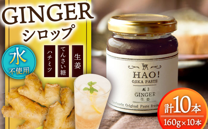 HAO！ジンジャーシロップ 10本 （160g/本) ジンジャー 生姜 ジンジャーエール シロップ スパイス 常温  [DAA049]