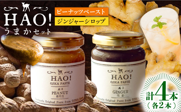 【HAO！うまかセット】ピーナッツペースト＆ジンジャーシロップ 計4本（各2本）セット《小値賀町担い手公社》【小値賀町】濃厚 ピーナッツバター 落花生 生姜 スパイス 常温  [DAA050]