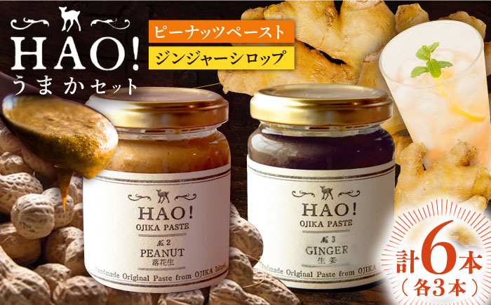 【HAO！うまかセット】ピーナッツペースト＆ジンジャーシロップ 計6本（各3本）セット《小値賀町担い手公社》【小値賀町】濃厚 ピーナッツバター 落花生 生姜 スパイス 常温  [DAA051]